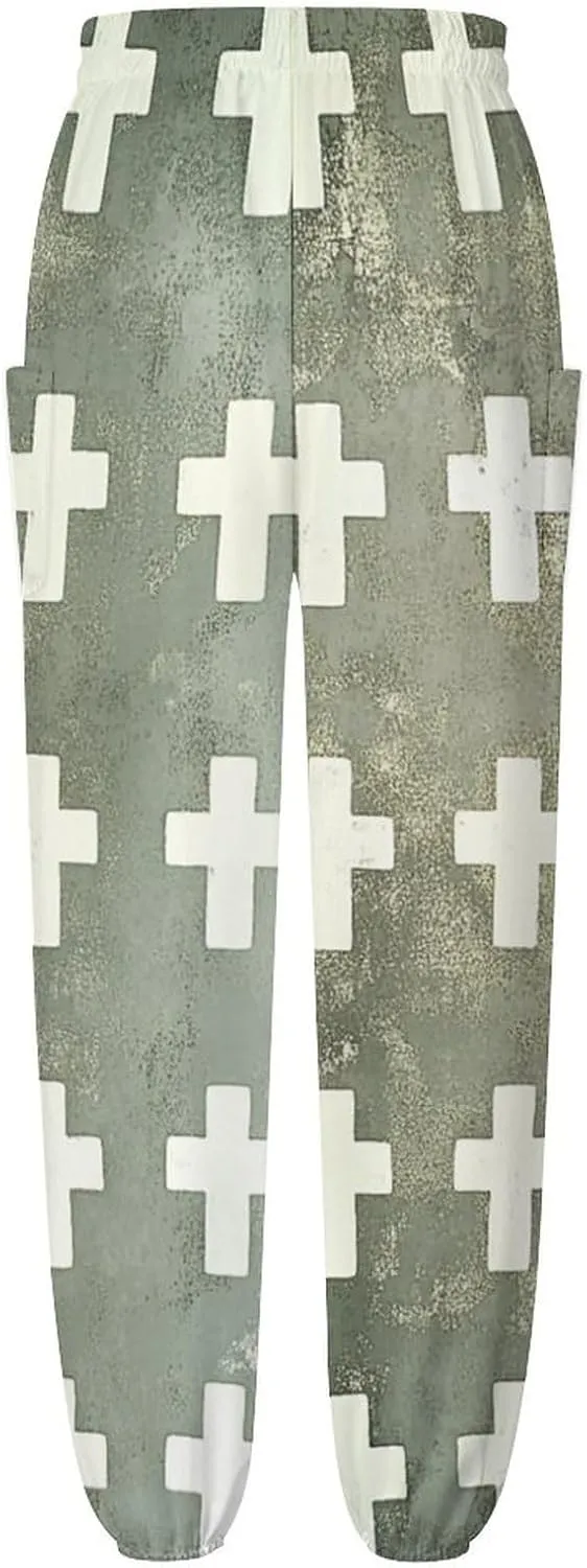 Crosses Texture Yoga Harem Pants for Women Elastic High Waisted Loose Lantern Tapered Harem Pants with Pockets