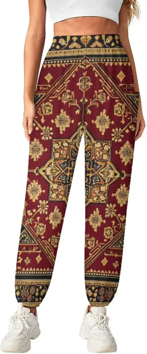 Crosses Texture Yoga Harem Pants for Women Elastic High Waisted Loose Lantern Tapered Harem Pants with Pockets