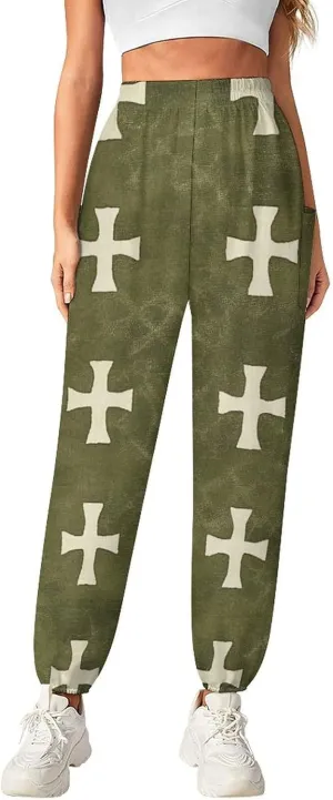 Crosses Texture Yoga Harem Pants for Women Elastic High Waisted Loose Lantern Tapered Harem Pants with Pockets