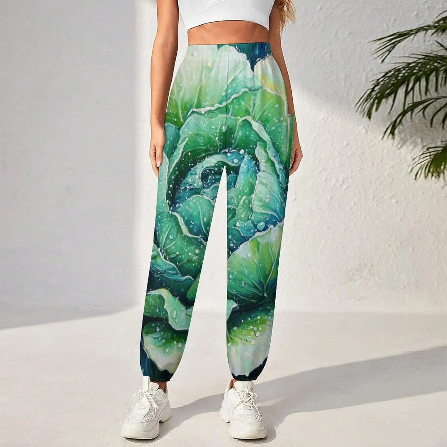Crosses Texture Yoga Harem Pants for Women Elastic High Waisted Loose Lantern Tapered Harem Pants with Pockets