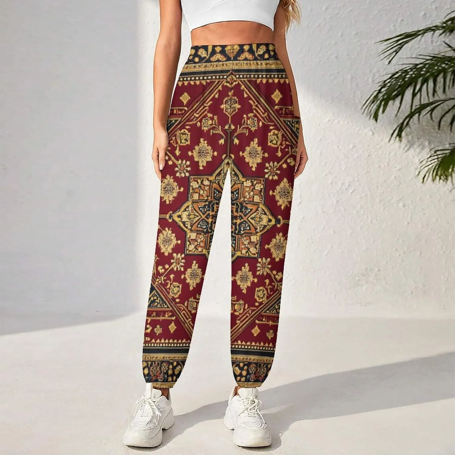 Crosses Texture Yoga Harem Pants for Women Elastic High Waisted Loose Lantern Tapered Harem Pants with Pockets
