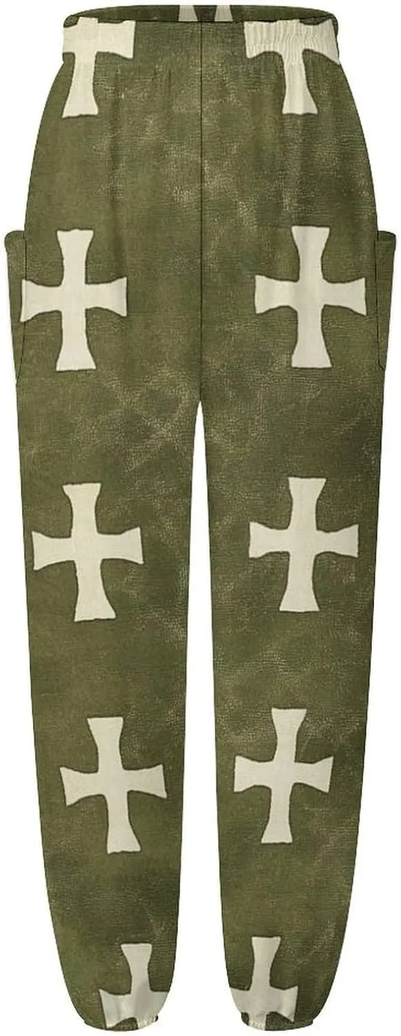 Crosses Texture Yoga Harem Pants for Women Elastic High Waisted Loose Lantern Tapered Harem Pants with Pockets