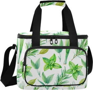 Culinary Herbs White Insulated Cooler Bag for Women Men Leakproof 24 Can Camping Car Cooler for Grocery Office
