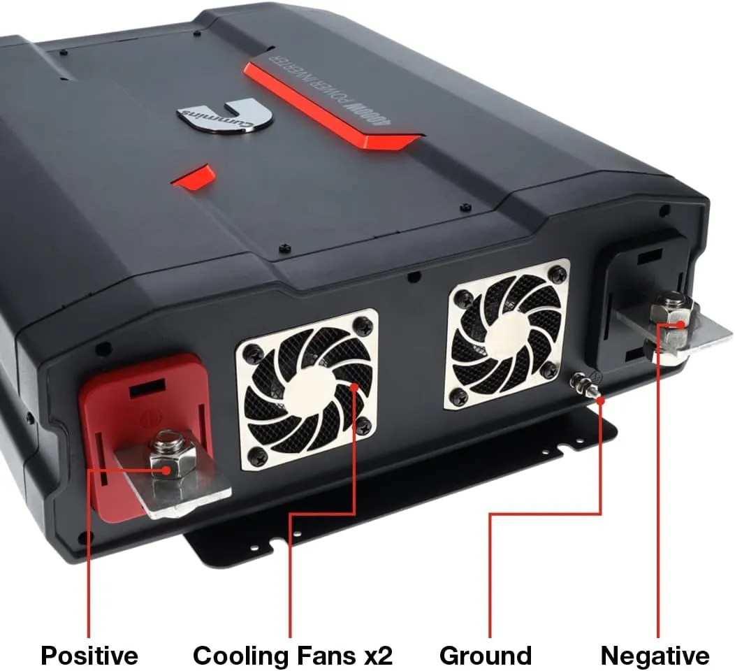 Cummins 4000 Watts Inverter Modified Sine Wave Truck Inverter 12 Volts to 110 Volts Four AC Outlets Two USB Ports (Plus Cable Kit)- CMN4000W - Inverters for Vehicles, Van Life, Camping