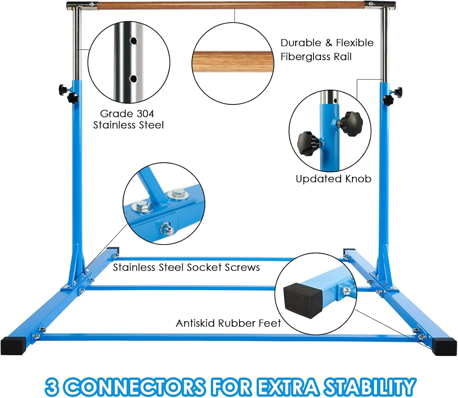 Dai&F Gymnastics Bar for Kids, 3' to 5' Gymnastics Bars for Home with 1-11 Levels Adjusable Height, Stainless Steel Horizontal Training Bar, Holds up to 350LBS