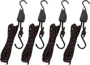 DAJAVE 4 Pack Kayak Rope Tie Downs, 1/4" x 11.8ft Kayak Ratchet Tie Downs Canoe Bow and Stern Tie Down Straps, Heavy Duty Adjustable Rope Clip Tie Down Kayak and Canoe Accessories