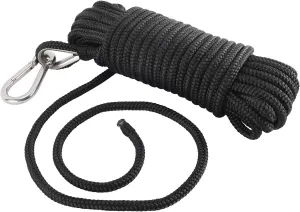 DasMarine 50 ft Anchor Line,Double Braided Nylon Anchor Rope with Stainless Steel Thimble and Marine Grade Snap Hook,Black Anchor Rope Braided Anchor Line (3/8" Diameter)
