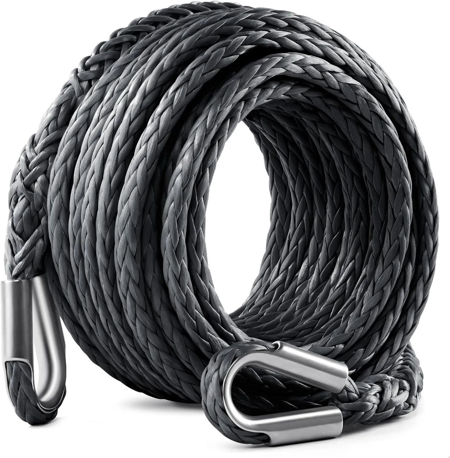 DAYDOOR Winch Rope Extension, 3/8'' x 50ft Synthetic Winch Extension Rope, 26,500 Lbs Winch Extension Line for Off Road Vehicle ATV UTV SUV Jeep(Gray)