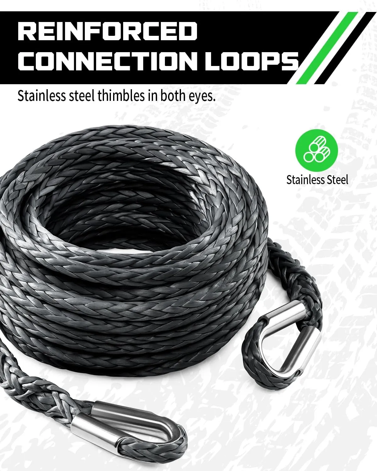 DAYDOOR Winch Rope Extension, 3/8'' x 50ft Synthetic Winch Extension Rope, 26,500 Lbs Winch Extension Line for Off Road Vehicle ATV UTV SUV Jeep(Gray)
