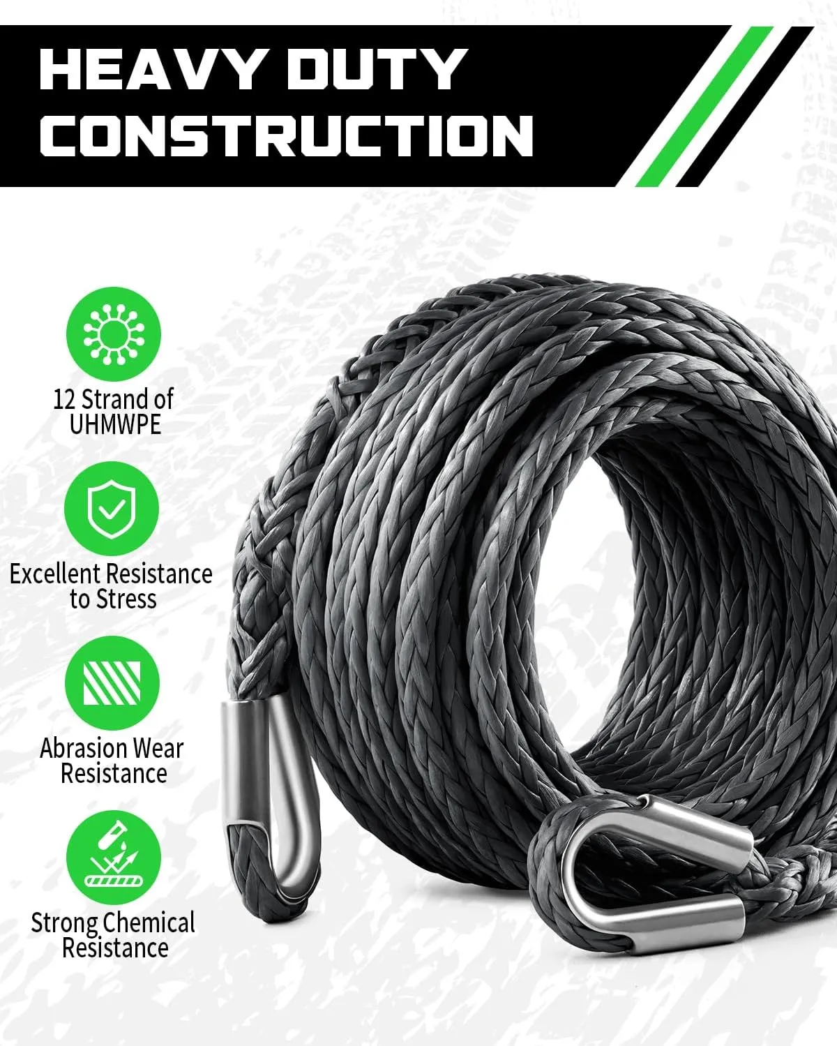 DAYDOOR Winch Rope Extension, 3/8'' x 50ft Synthetic Winch Extension Rope, 26,500 Lbs Winch Extension Line for Off Road Vehicle ATV UTV SUV Jeep(Gray)