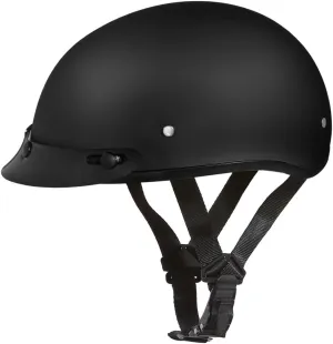 Daytona HELMETS Motorcycle Half Helmet Skull Cap- Dull Black W/Visor 100% DOT Approved