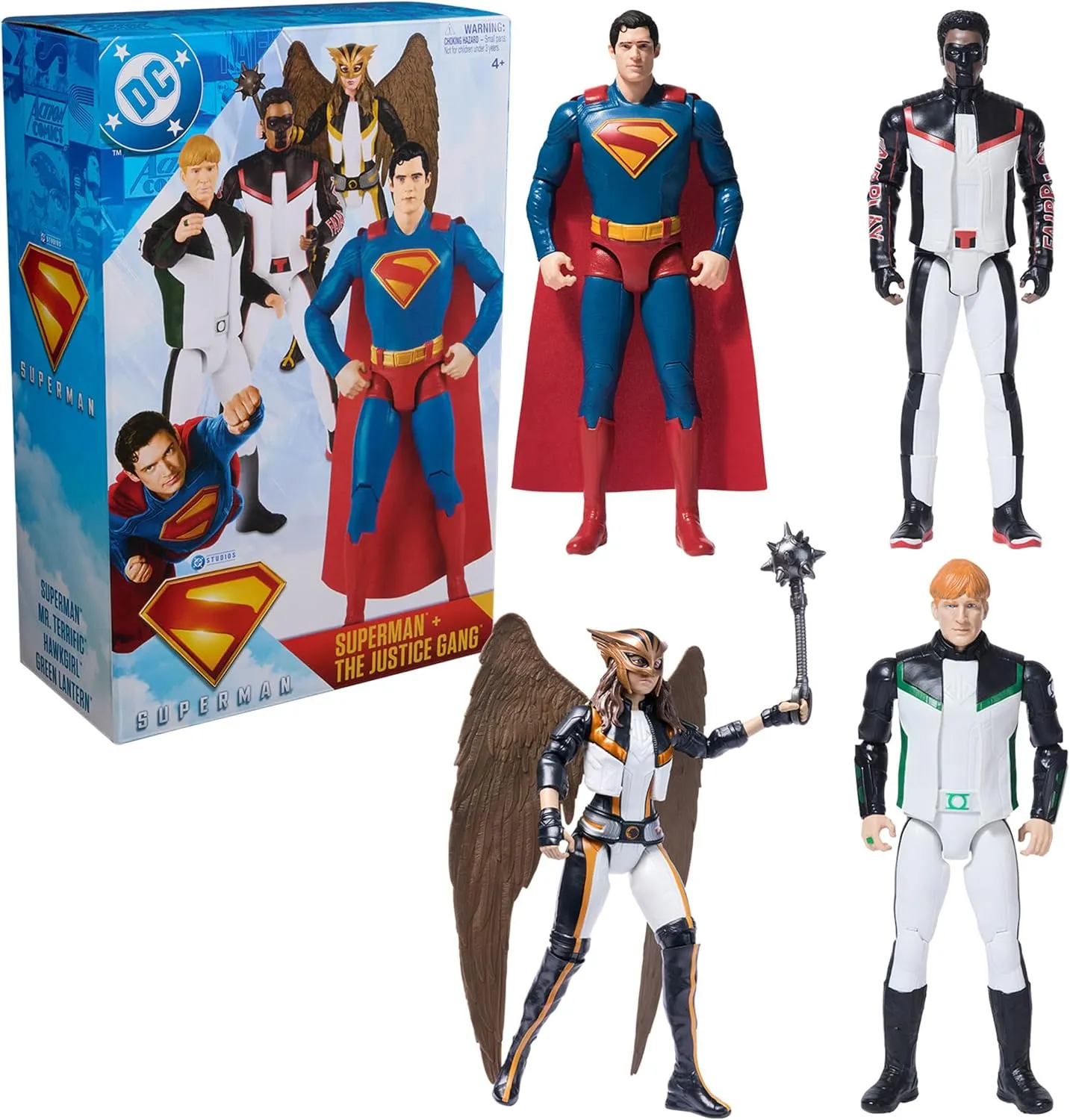 DC Comics, Superman, Green Lantern, Hawkgirl, and Mr. Terrific 4-Pack, 12-Inch Action Figure Set, Superhero Toys for Kids Ages 4 and Up