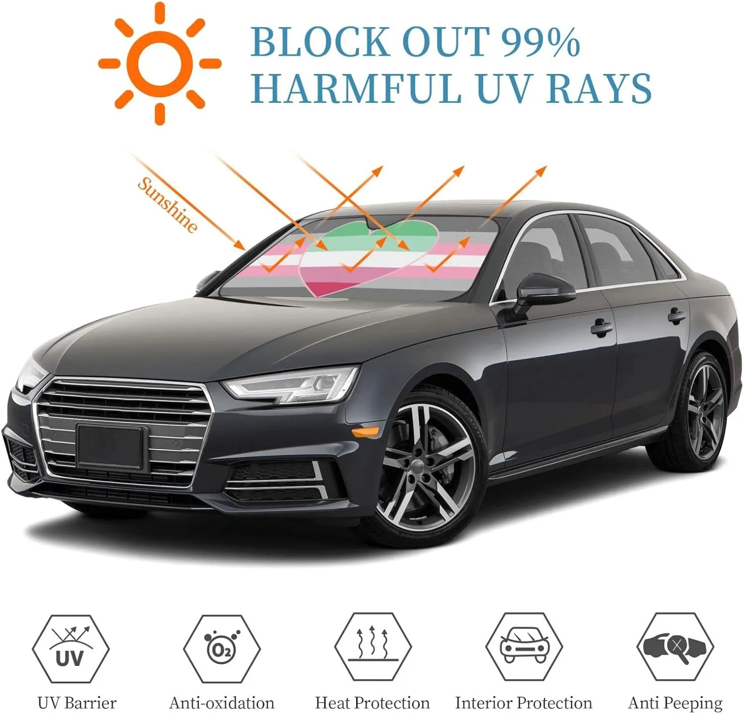 Demigirl Abro-Pride Flag LGBTQ Foldable Car Windshield Sunshade Blocks Heat and Sun Glare Uv Rays