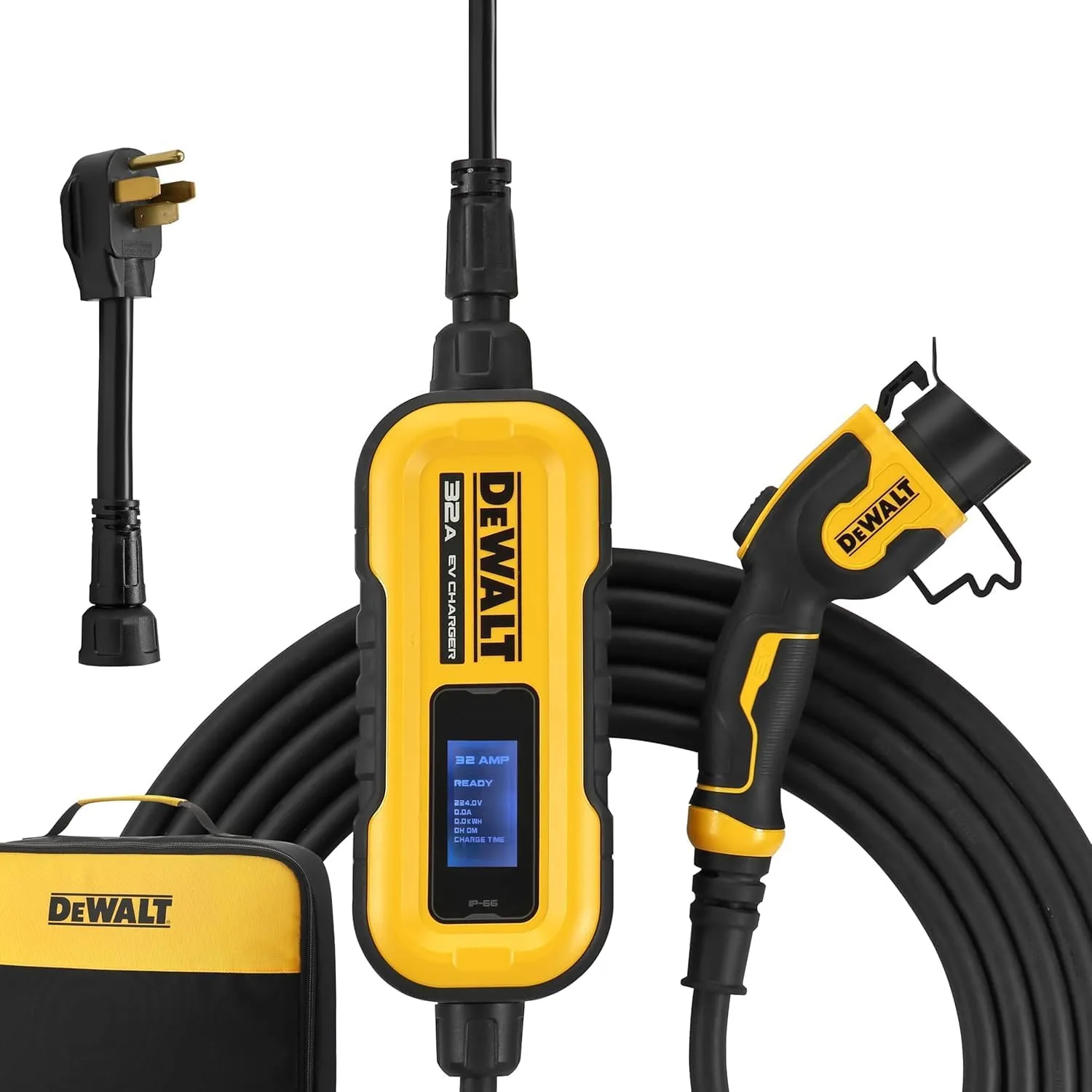 DEWALT Portable Electric Vehicle (EV) 120-240V Level 2 Charger up to 32 Amps, CSA Certified Indoor/Outdoor, NEMA 14-50 Plug Adapter Included, 20 ft. Cable