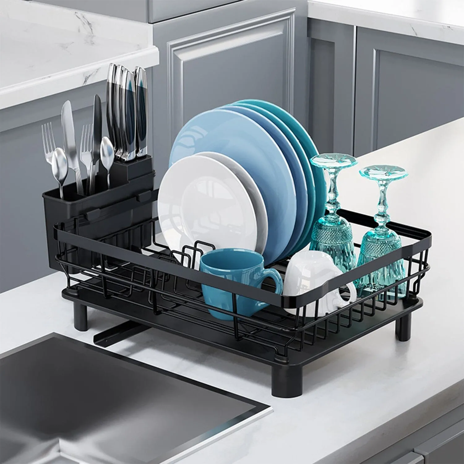 Dish Drying Rack Drain Board Utensil Holder Organizer