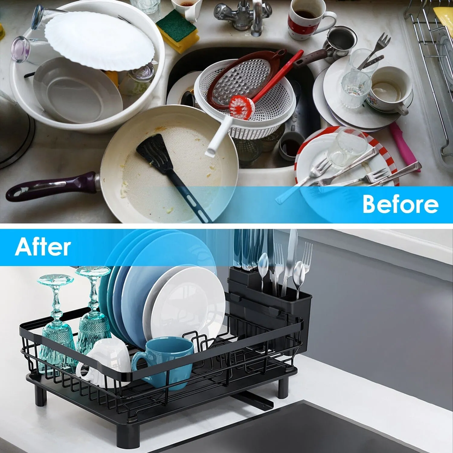 Dish Drying Rack Drain Board Utensil Holder Organizer