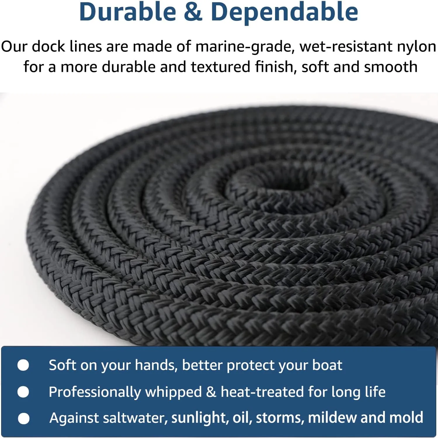 Dock Lines: 1/2" x 25' Double Braided Nylon Boat Dock Lines - Premium Boat Ropes for Secure Docking with 12" Loop - Marine Grade Boat Rope/Dock Line, Sturdy and Hi-Performance - 2 Pack