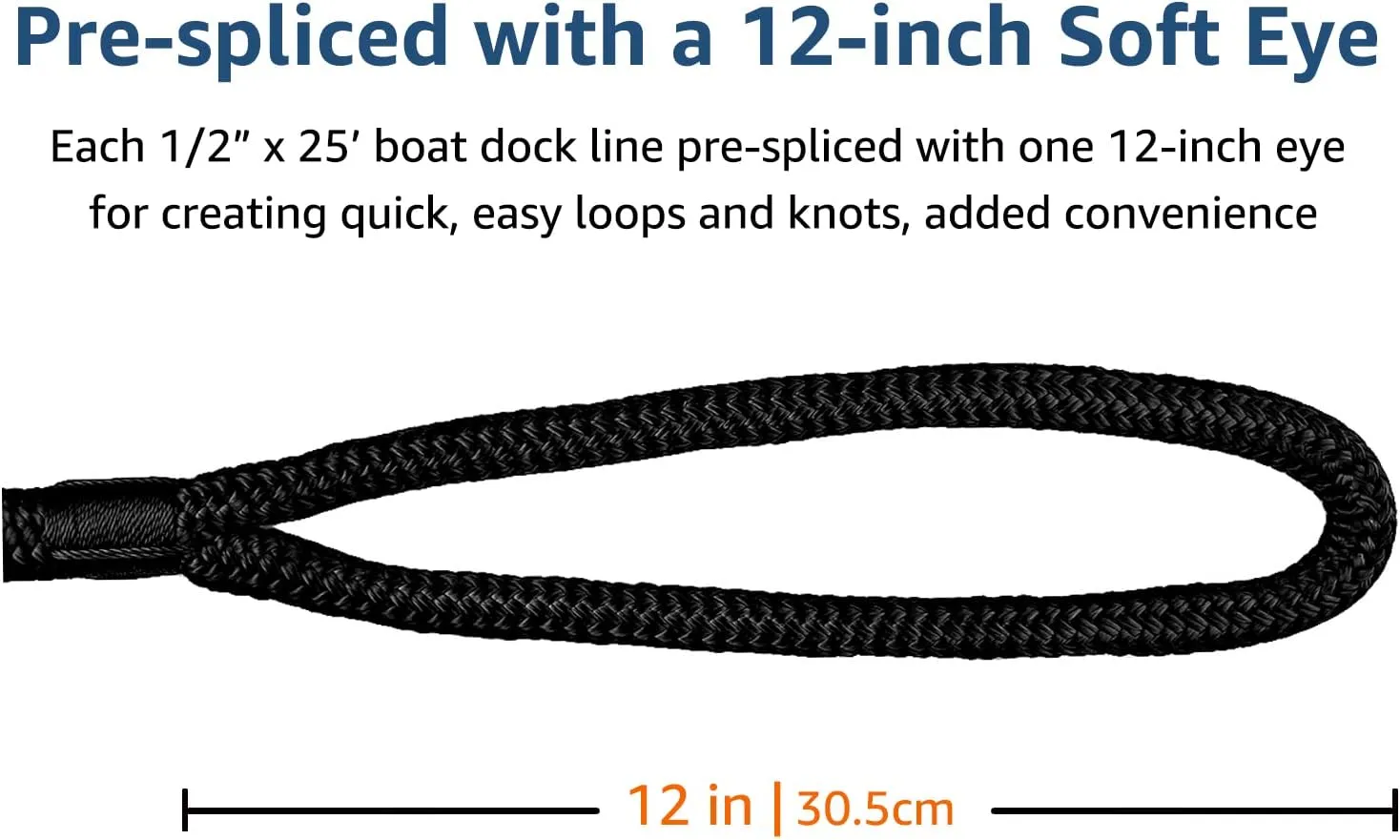 Dock Lines: 1/2" x 25' Double Braided Nylon Boat Dock Lines - Premium Boat Ropes for Secure Docking with 12" Loop - Marine Grade Boat Rope/Dock Line, Sturdy and Hi-Performance - 2 Pack