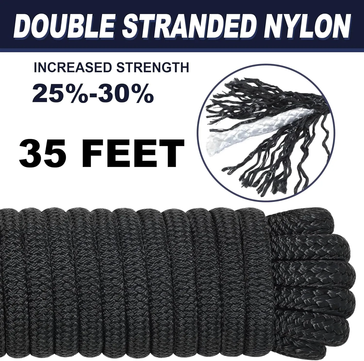 Dock Lines 5/8" x 35' Boat Dock line Double Braided Nylon Boat Ropes for Docking with Loop -2 Pack Black
