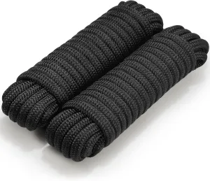 Dock Lines 5/8" x 35' Boat Dock line Double Braided Nylon Boat Ropes for Docking with Loop -2 Pack Black