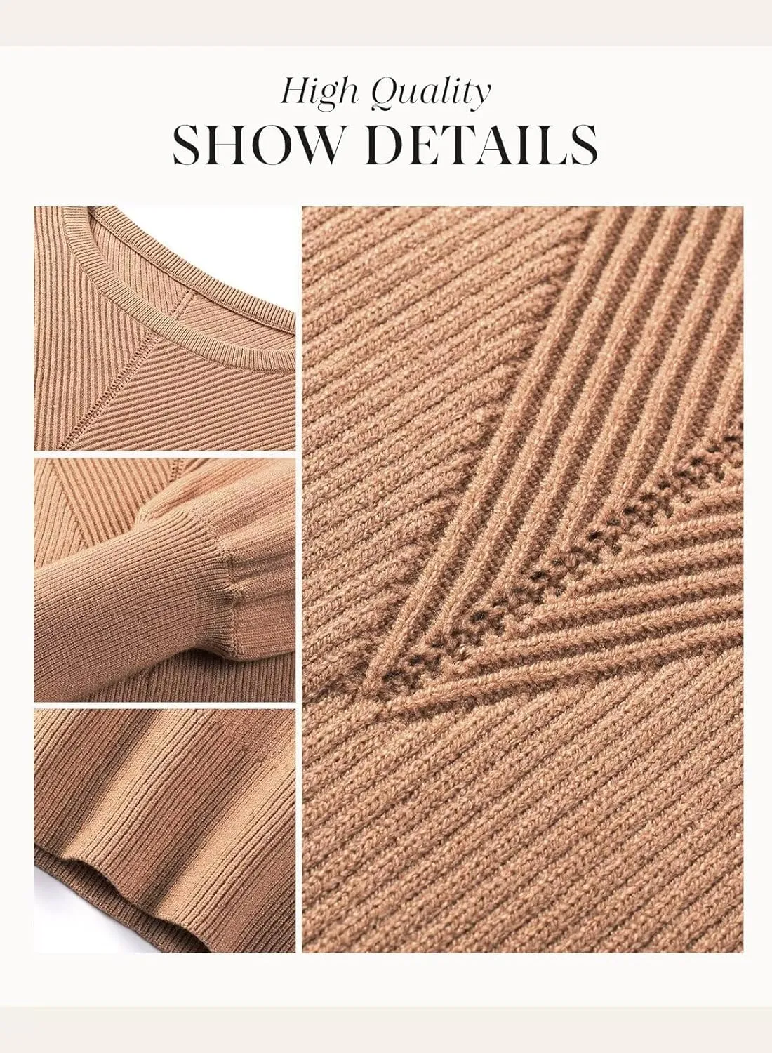 Dokotoo Womens Ribbed Knit Long Lantern Sleeves Sweater Crewneck Casual Slim Fit Pullover Jumper Tops