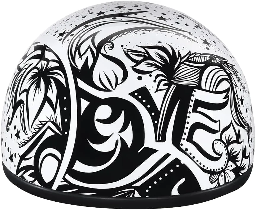 DOT Approved Daytona Motorcycle Half Face Helmet - Skull Cap Graphics for Men & Women, Scooters, ATVs, UTVs & Choppers - W/ Lovesee, Large