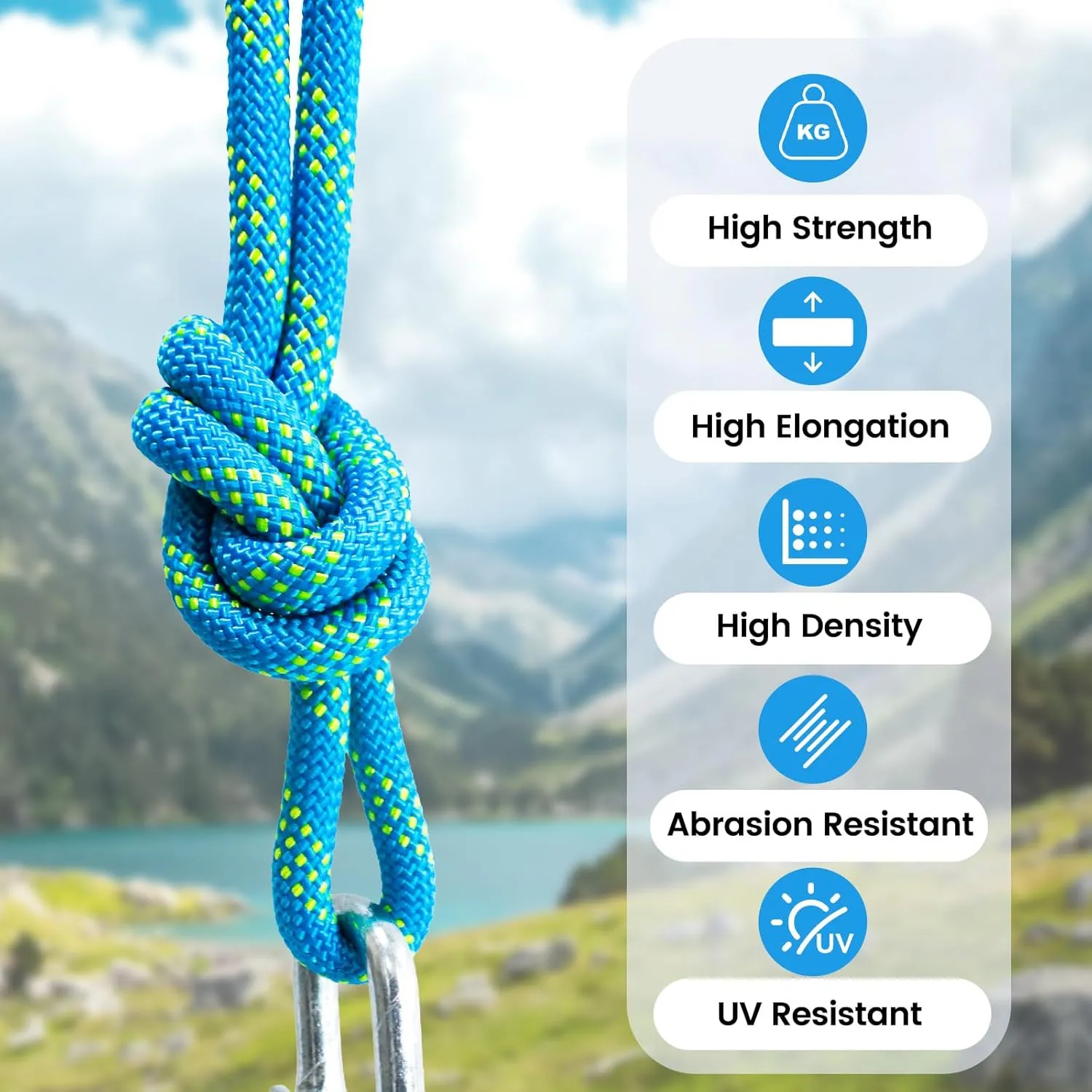Double Braid Polyester Rope 1/2inch 50ft, 5290lbs Breaking Strength, Blue Arborist Rigging Rope for Various Indoor Outdoor Applications Hiking Camping Swing Sailing