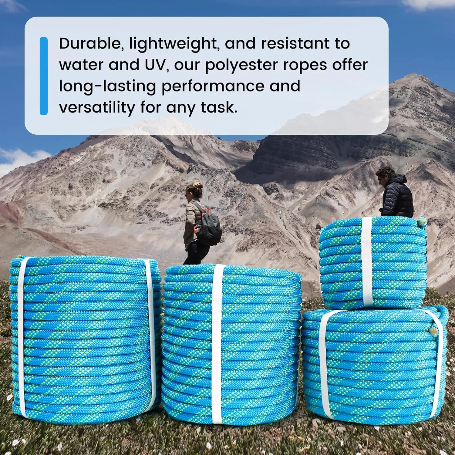 Double Braid Polyester Rope 1/2inch 50ft, 5290lbs Breaking Strength, Blue Arborist Rigging Rope for Various Indoor Outdoor Applications Hiking Camping Swing Sailing
