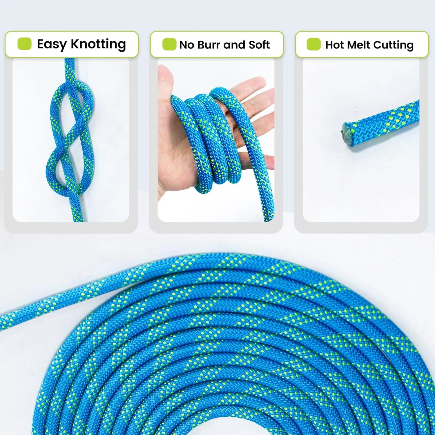 Double Braid Polyester Rope 1/2inch 50ft, 5290lbs Breaking Strength, Blue Arborist Rigging Rope for Various Indoor Outdoor Applications Hiking Camping Swing Sailing
