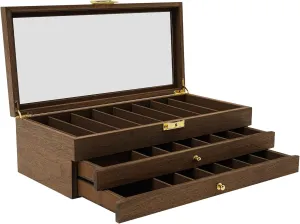 DouSeiAi Pocket Knife Display Case, 26 Slot Storage Box, 3-Tier Lockable Knife Organizer Storage Box with Glass Window Top, Men Gift, 15.7x7.6x4.7 inches