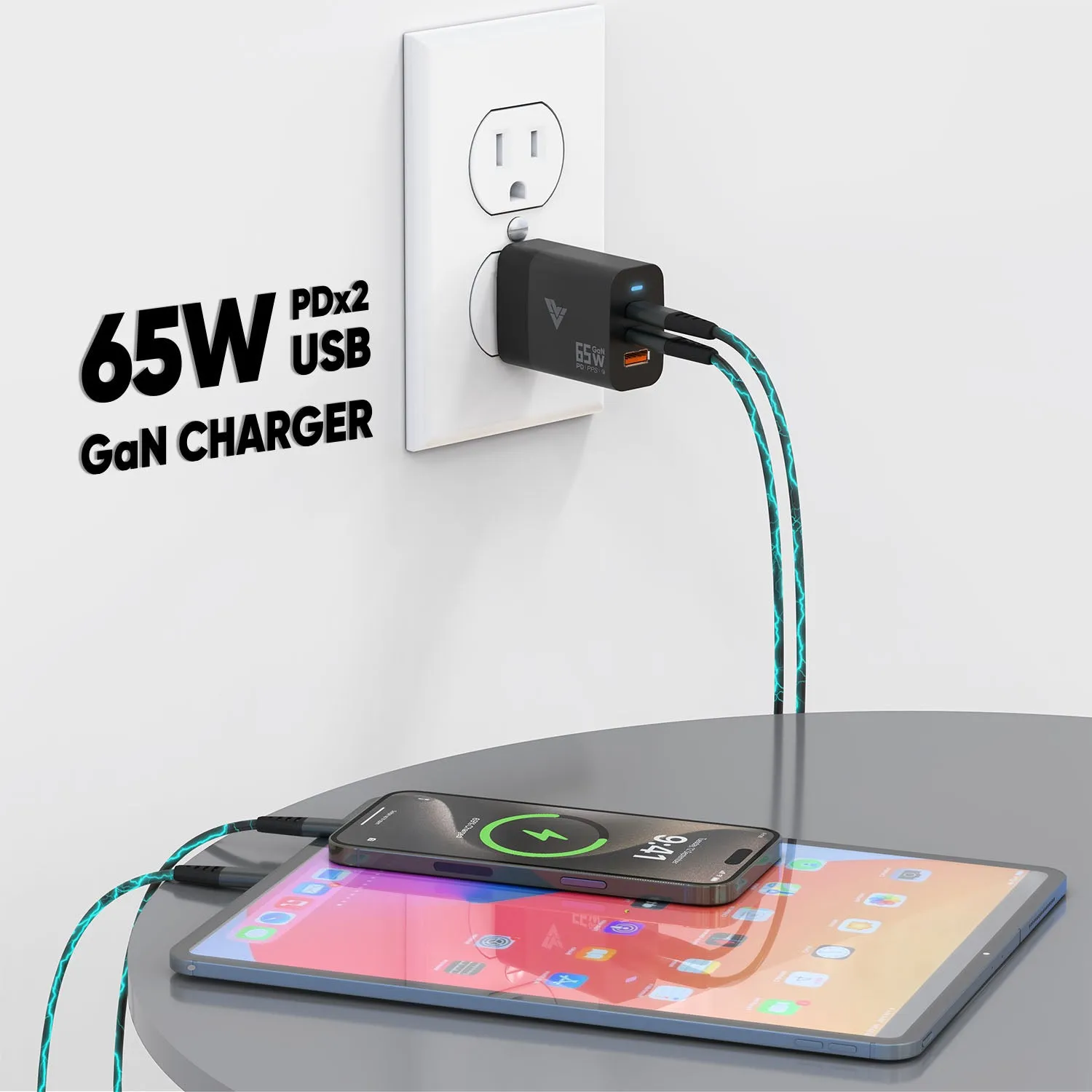 DR VAKU® 65W Charger Type C Fast Adapter with Multi Port Dual PD Charging GaN Technology for MacBook Laptop, iPhone 16/16 Plus/16 Pro/16 Pro Max, 15/14/13/12 Series, Samsung and Android Devices