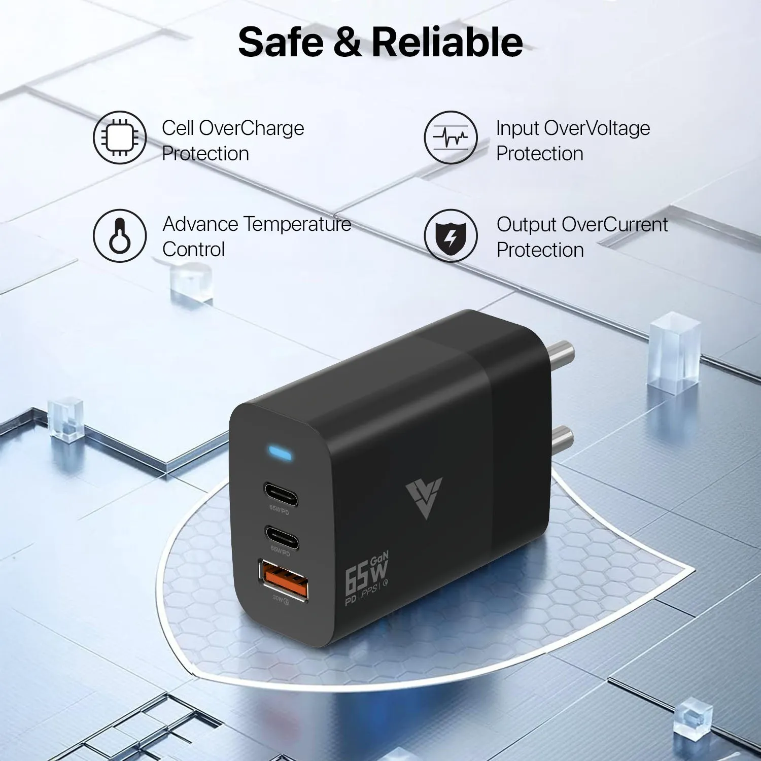 DR VAKU® 65W Charger Type C Fast Adapter with Multi Port Dual PD Charging GaN Technology for MacBook Laptop, iPhone 16/16 Plus/16 Pro/16 Pro Max, 15/14/13/12 Series, Samsung and Android Devices