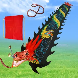 Dragon Poi 6.6/9.8/16.4ft Black Dance Dragon Poi Ribbon Combo, Outside Sports Dance Dragon Streamer Kites, 3D Plastic Dragon Head   Swing Rope   Travel Bag(2 m (6.6 ft))
