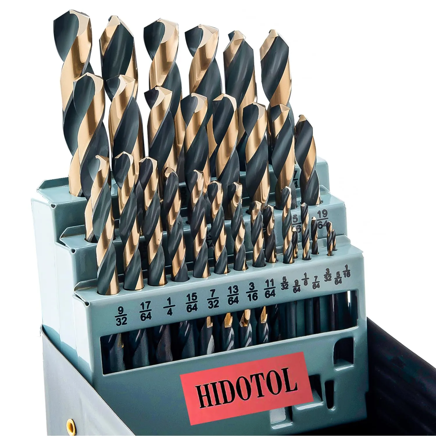Drill Bit Set 29Pcs, 135 Degree Tip High Speed Steel with Black and Gold Finish, Stainless Steel, Plastic and Wood with Metal Indexed Storage Case 1/16"-1/2"