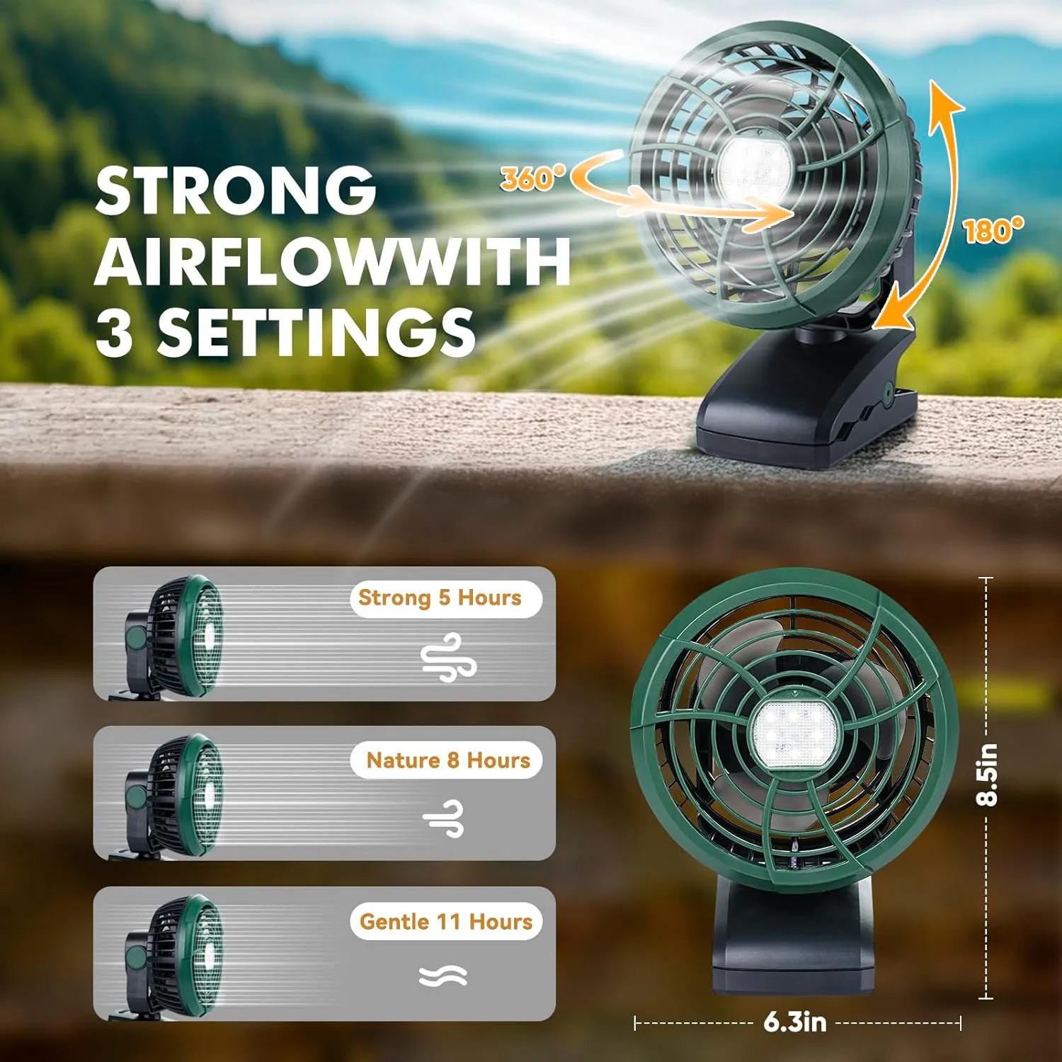Durapower Clip-on Camping Fan with LED Lantern, Magnetic Base & Hanging Hook – Ideal for Travel, Tent, RV, Picnic, Treadmill, Stroller, Golf Cart & Home