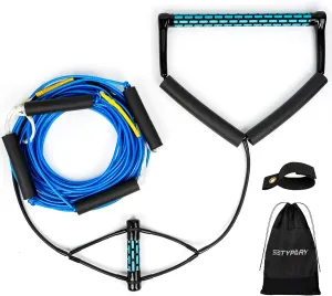 Dyneema No Stretch Wakeboard Rope and Handle, 75FT Floating Wakeboard Tow Rope with T-Handle for Doing Spin Skill, 4-Sections Ski Ropes for Water Skiing, Watetsports Ropes for Kneeboarding