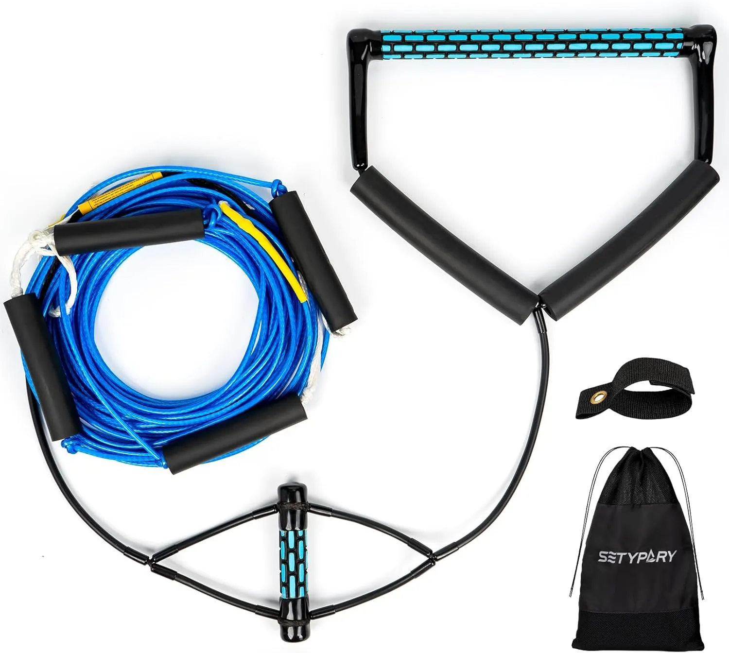 Dyneema No Stretch Wakeboard Rope and Handle, 75FT Floating Wakeboard Tow Rope with T-Handle for Doing Spin Skill, 4-Sections Ski Ropes for Water Skiing, Watetsports Ropes for Kneeboarding