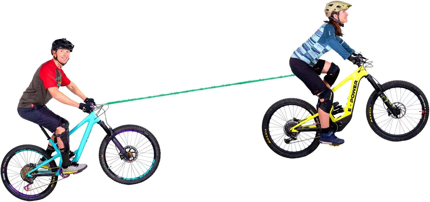 E-Bike/Adult Connect Strap Bike Bungee Tow Rope | MTB & Cycling Stretch Pull Strap | Compatible with Any Bicycle (Adult Green Connect Kit) - Made in The USA