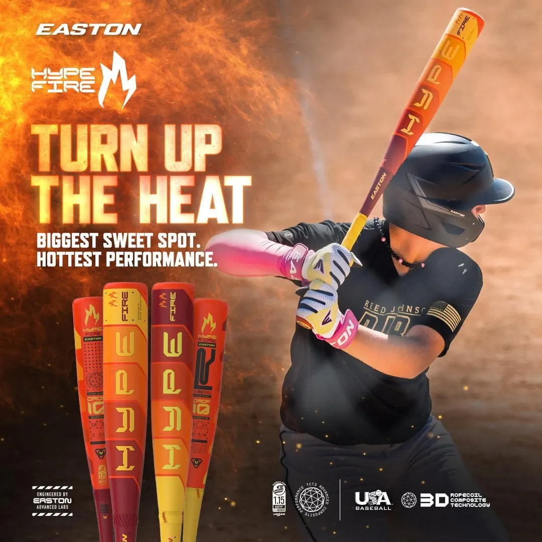 Easton | 2025 | Hype FIRE Baseball Bat | USA | -5 / -8 / -10 / -11 Drop | 2 5/8' Barrel | 2 Pc. Composite