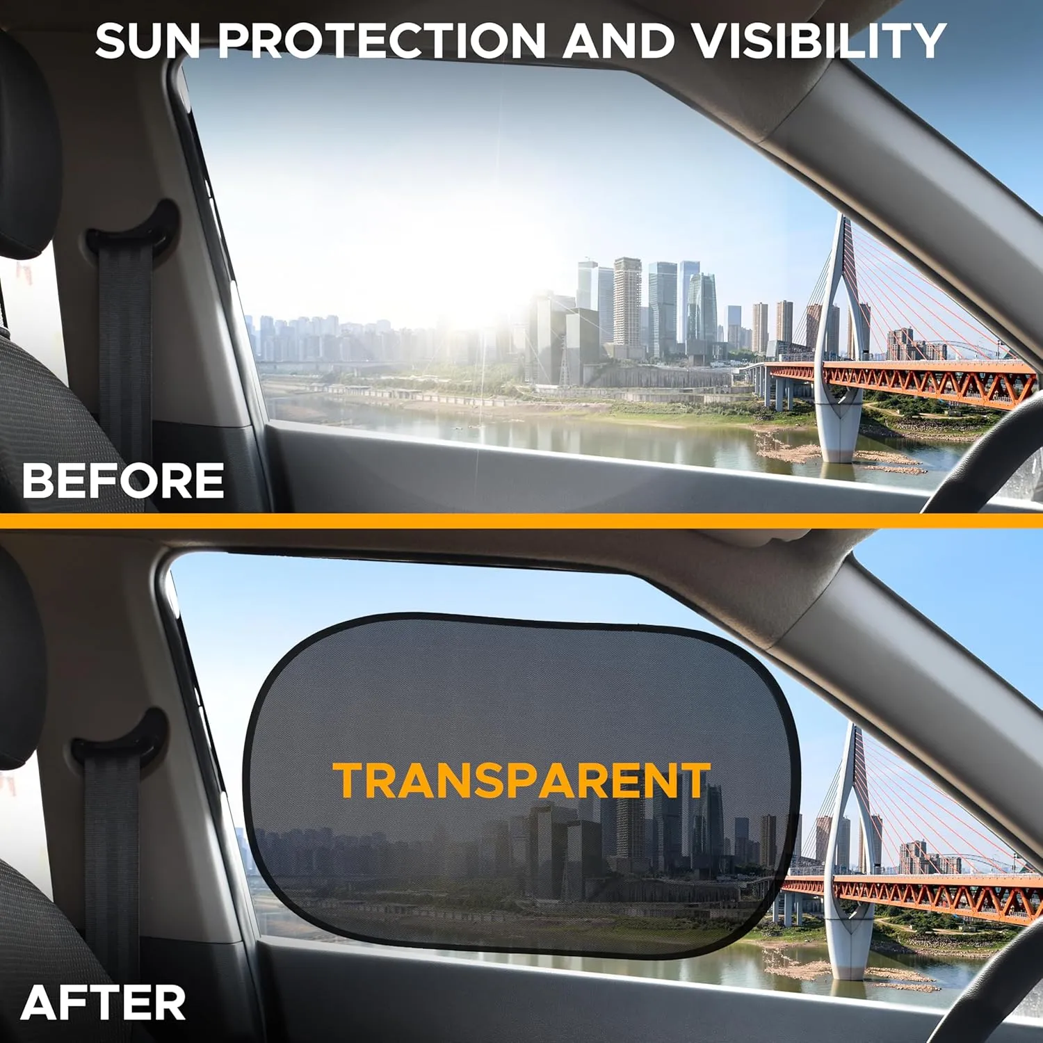 EcoNour Car Window Shades for Baby (2 Pack Transparent) | Sun Shade Window for Kids | Shades for Side Windows | Automotive Sun Protection from UV & Sun Glare | Car Baby Accessories | Medium 20"x12"