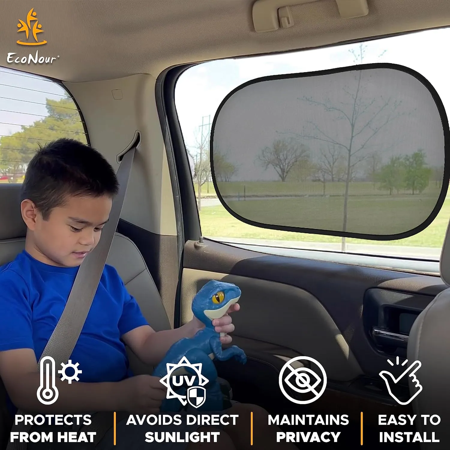 EcoNour Car Window Shades for Baby (2 Pack Transparent) | Sun Shade Window for Kids | Shades for Side Windows | Automotive Sun Protection from UV & Sun Glare | Car Baby Accessories | Medium 20"x12"