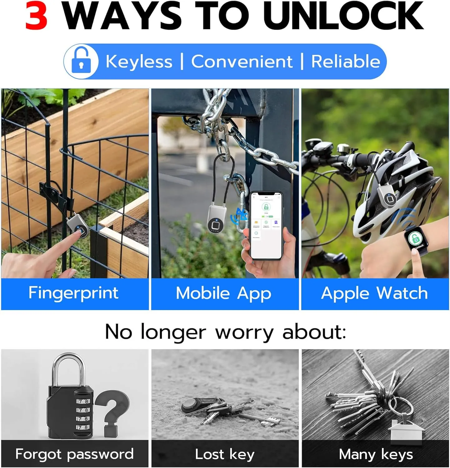 eLinkSmart Fingerprint Cable Lock, 3.6" Long Shackle Small Keyless Biometric Waterproof Bluetooth Smart Padlock for Gate Outdoor Fence Gym Locker Cabinet Pool Yard Ski Luggage Travel - Silver