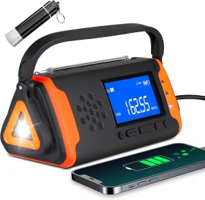 Emergency Weather Crank Radio 6000mAh - Solar Powered, Hand Crank,AM/FM/NOAAEmergency Weather Alert Radio,Phone Charger,SOS Alarm,LED Flashlight,Aux Music Player for Hurricanes,Tornadoes