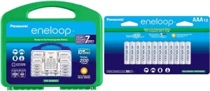 Eneloop Panasonic K-KJ17MC124A Super Power Pack 12AA, 4AAA, 2 C Adapters, 2 D Adapters & BK-4MCCA12FA AAA 2100 Cycle Ni-MH Pre-Charged Rechargeable Batteries, (Includes 12AAA Silver or 12AAA White)