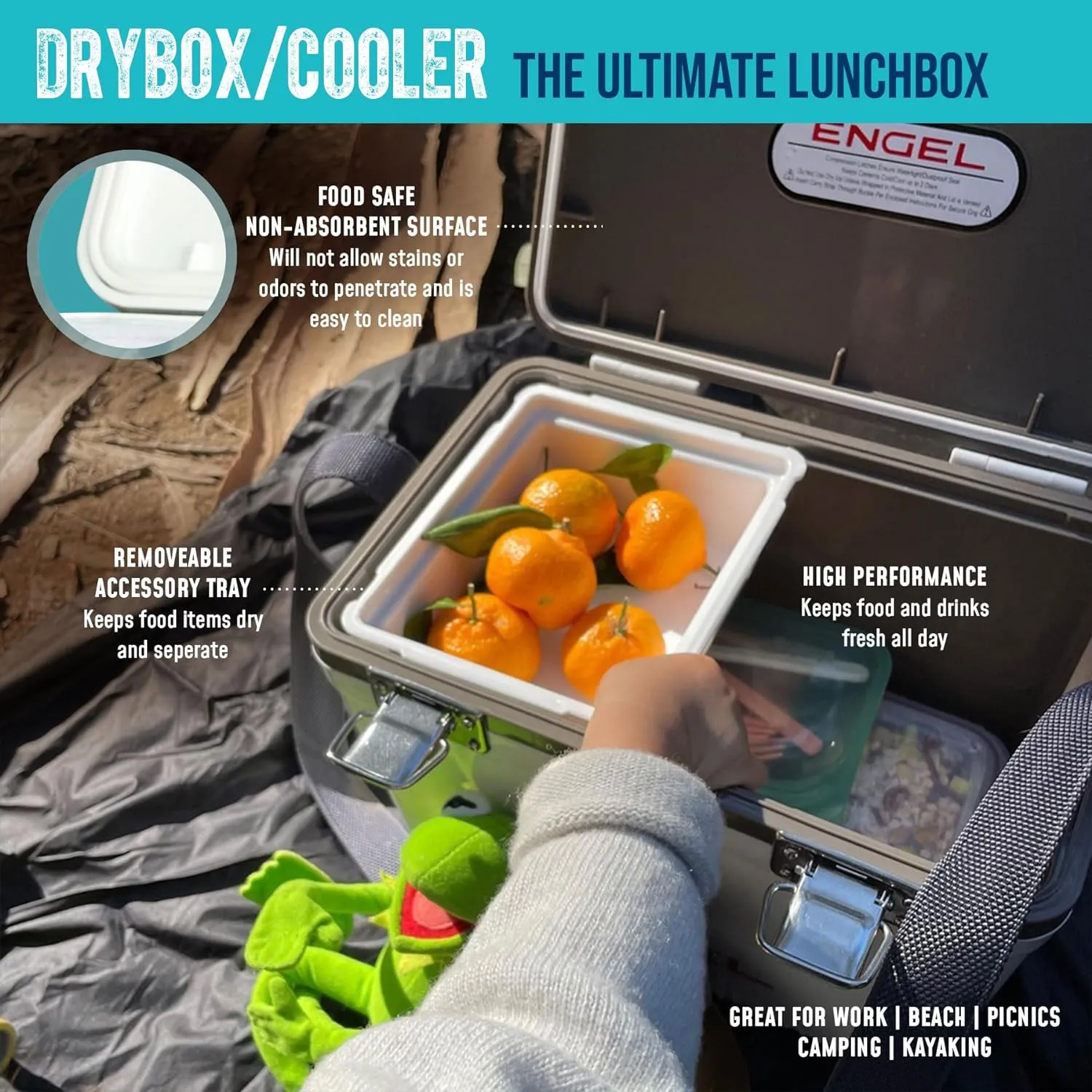 ENGEL 13qt Leak-Proof, Air Tight, Drybox Cooler and Small Hard Shell Lunchbox for Men and Women