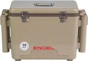 Engel UC30 30qt Leak-Proof, Air Tight, Fishing Drybox Cooler with Built-in Fishing Rod Holders, Also Makes The Perfect Hard Shell Lunchbox for Men and Women in White