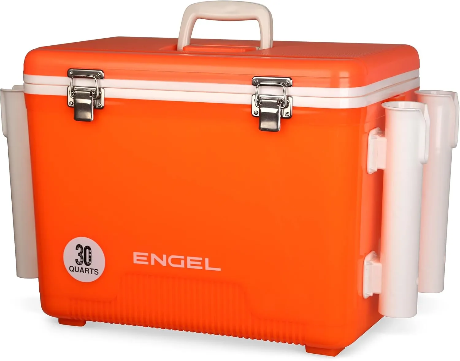 Engel UC30 30qt Leak-Proof, Air Tight, Fishing Drybox Cooler with Built-in Fishing Rod Holders, Also Makes The Perfect Hard Shell Lunchbox for Men and Women in White