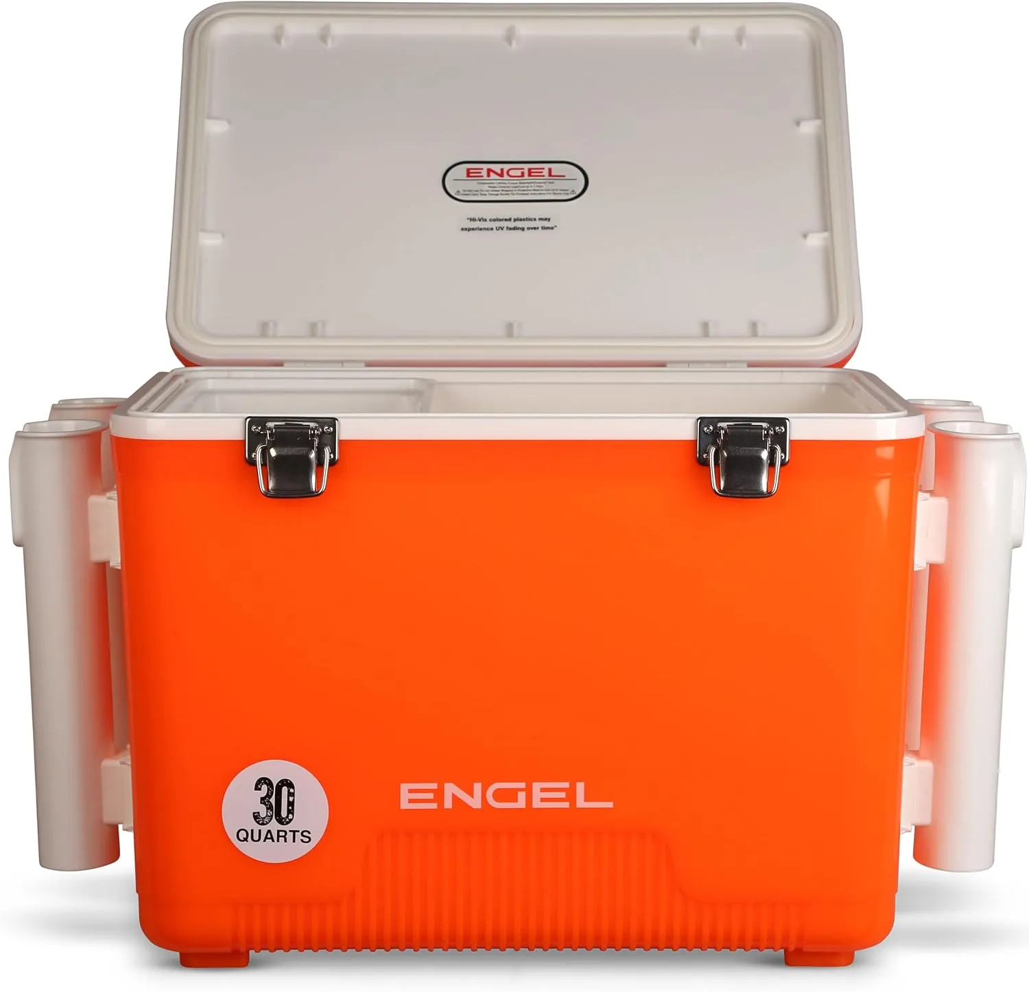 Engel UC30 30qt Leak-Proof, Air Tight, Fishing Drybox Cooler with Built-in Fishing Rod Holders, Also Makes The Perfect Hard Shell Lunchbox for Men and Women in White