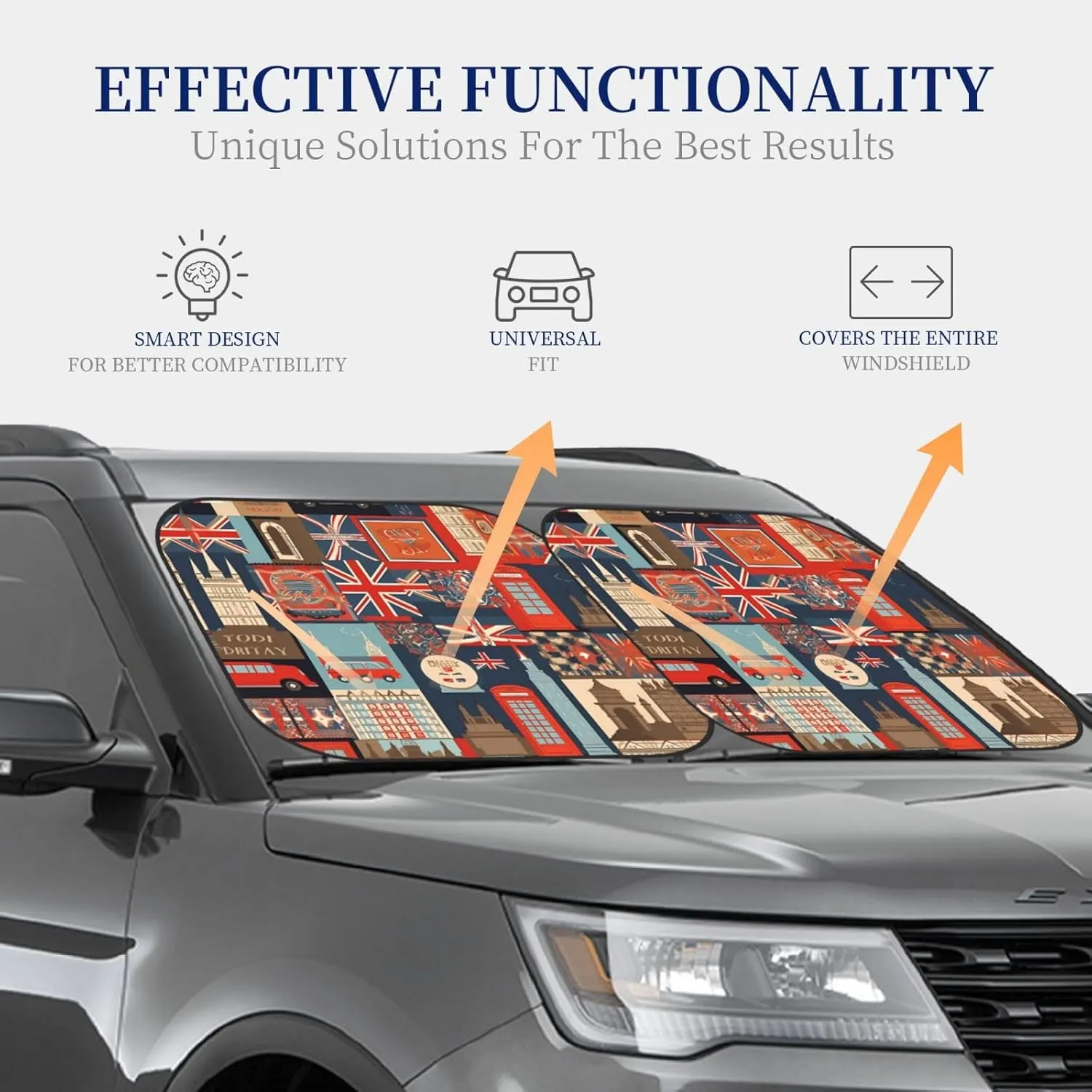 England Symbols Windshield Sun Shade 2 PCS Foldable Car Front Window Sunshade for Sun, Heat and UV Rays Auto Sun Blocker Visor Protector with Storage Bag for Cars, SUVs Medium