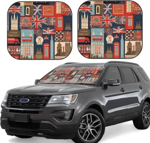 England Symbols Windshield Sun Shade 2 PCS Foldable Car Front Window Sunshade for Sun, Heat and UV Rays Auto Sun Blocker Visor Protector with Storage Bag for Cars, SUVs Medium